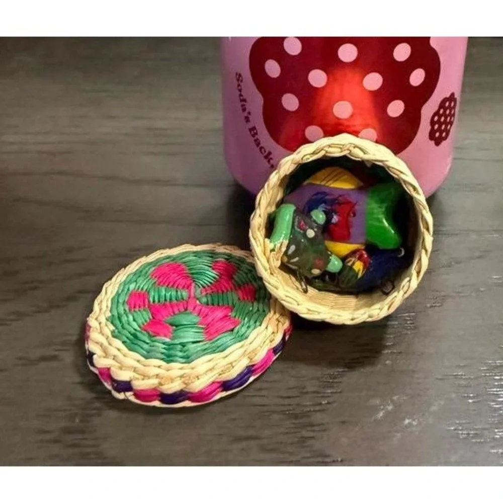 Vintage Mini Mexican Folk Art Charms + Tiny Woven Basket